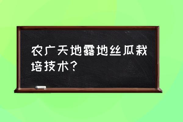 种丝瓜如何又直又好 农广天地露地丝瓜栽培技术？